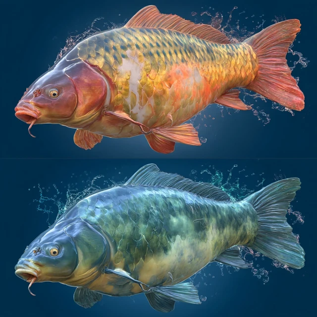 Carp Fishing in Action 3D Rendering