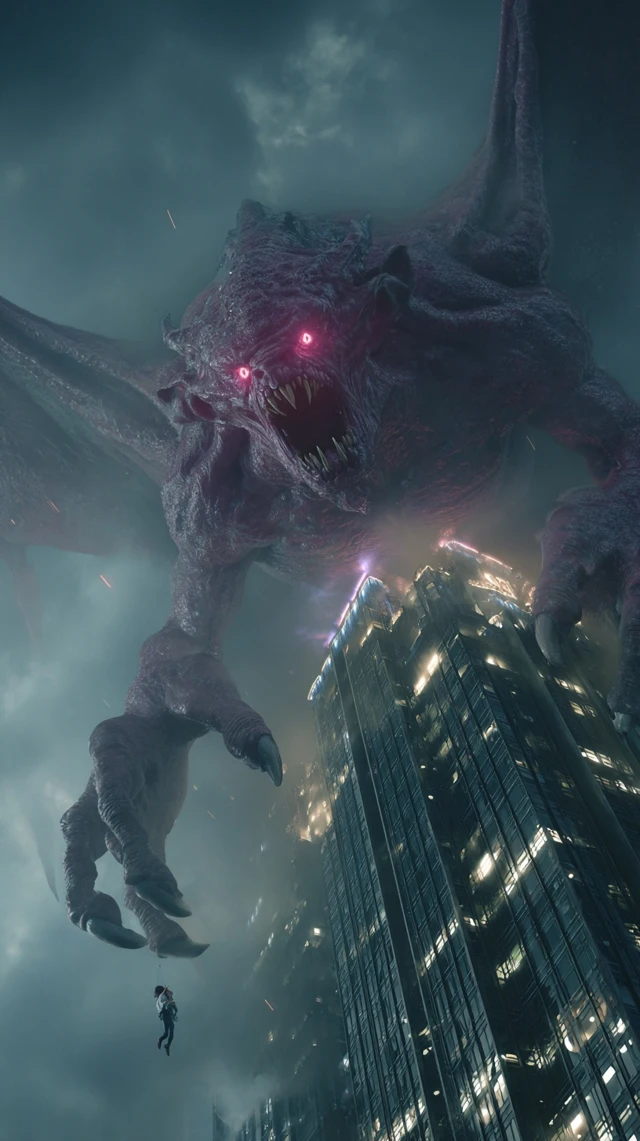 Monster Attacks Skyscraper Horror Scene