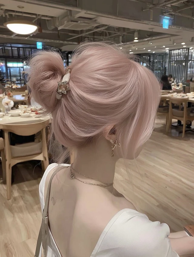 Woman with Pink Hair in Cafe Photorealistic