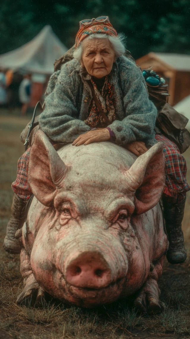 Granny on a Pig Russia Soviet Union Summer