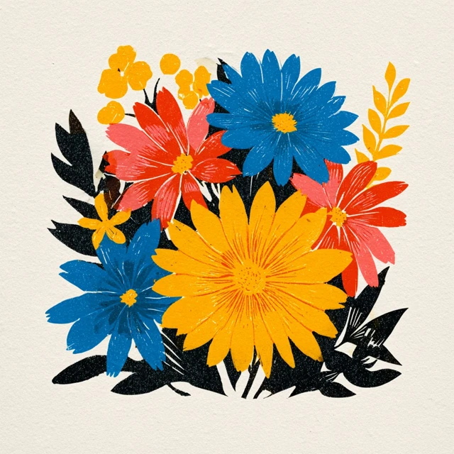 Linocut Flower Illustration Block Print SVG