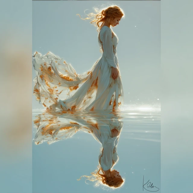 Elegant Woman on Water Fantasy Art