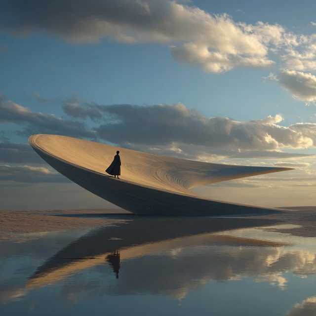 Sci Fi Scene Monk Contemplation Serene View Golden Hour