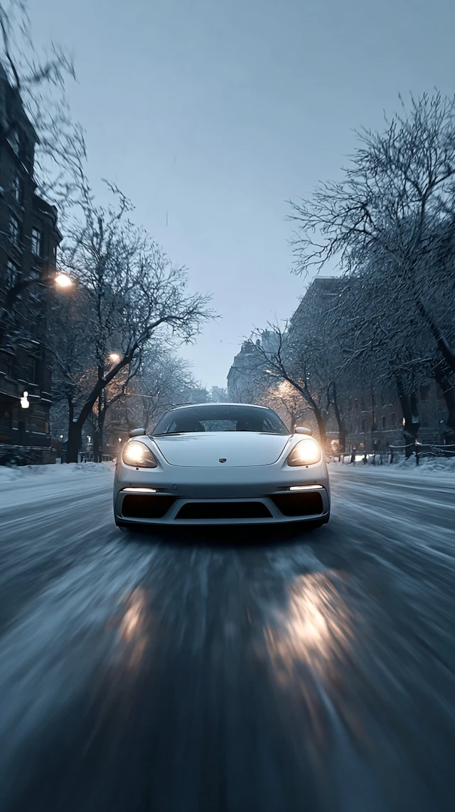 Sports Car Racing Fast in Winter Snow
