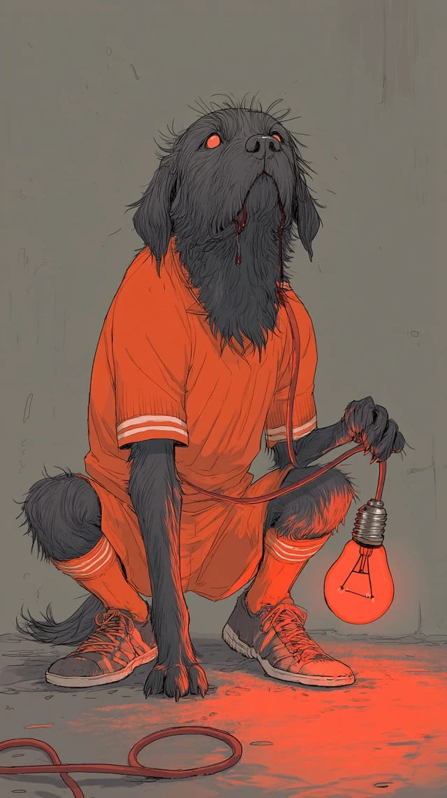 Dog Athlete Holding Light Bulb Art Illustration