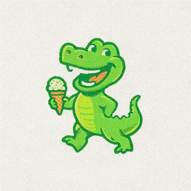 Cute Retro Crocodile Mascot with Ice Cream Cone