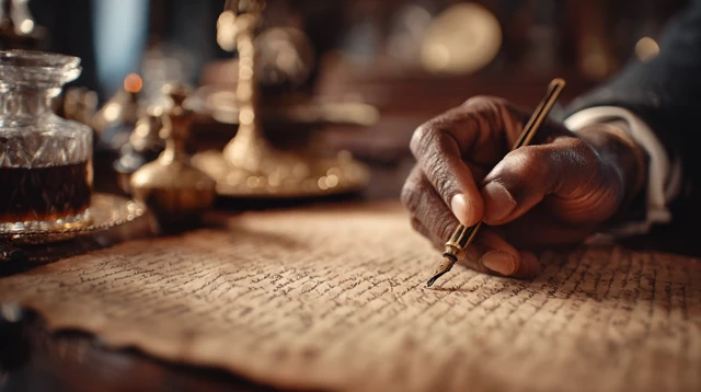 19th Century Writer at Work Close Up Cinematic Shot