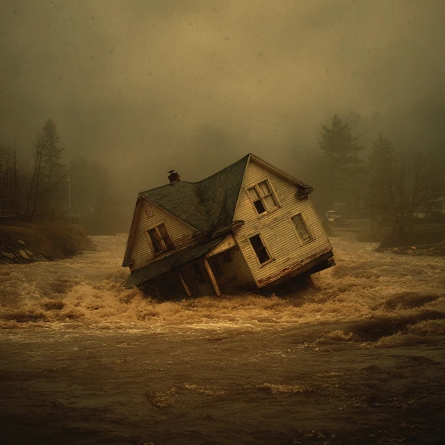 House Destroyed by Flood Nature Disaster