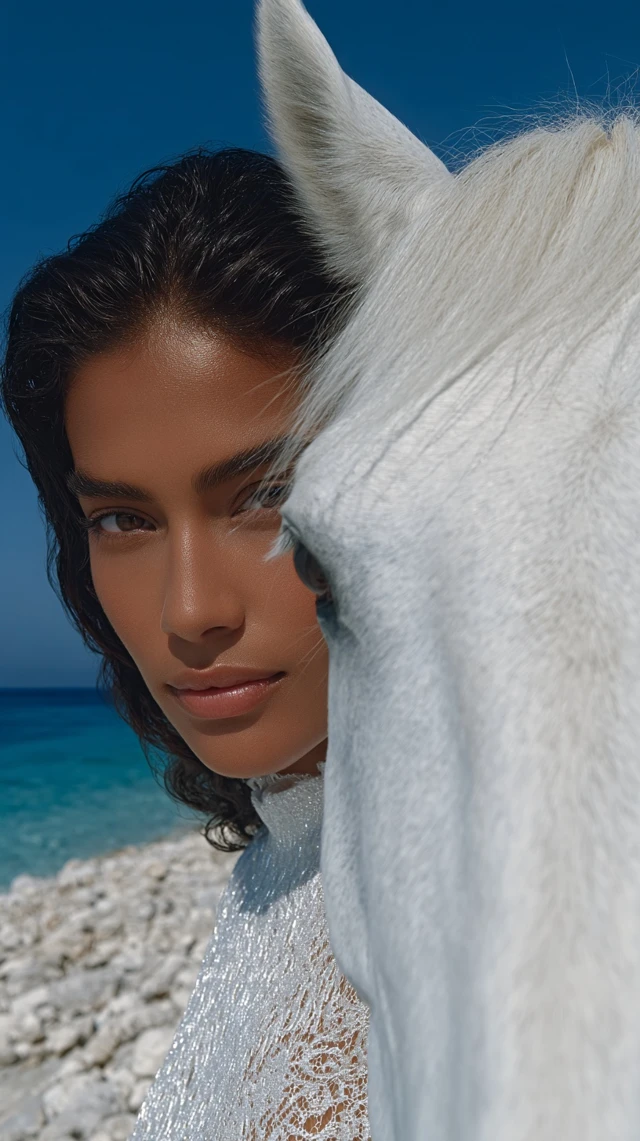 African American Model with Horse Beach Photo Vogue Italy
