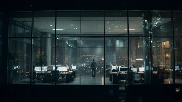 Nighttime Office View High Rise Corporate Setting