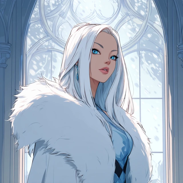 Fantasy Girl with White Hair Ice Blue Eyes