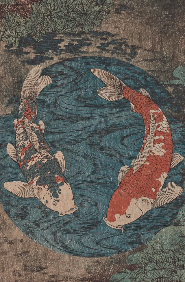 Koi Fish Forming a Circle Japanese Art