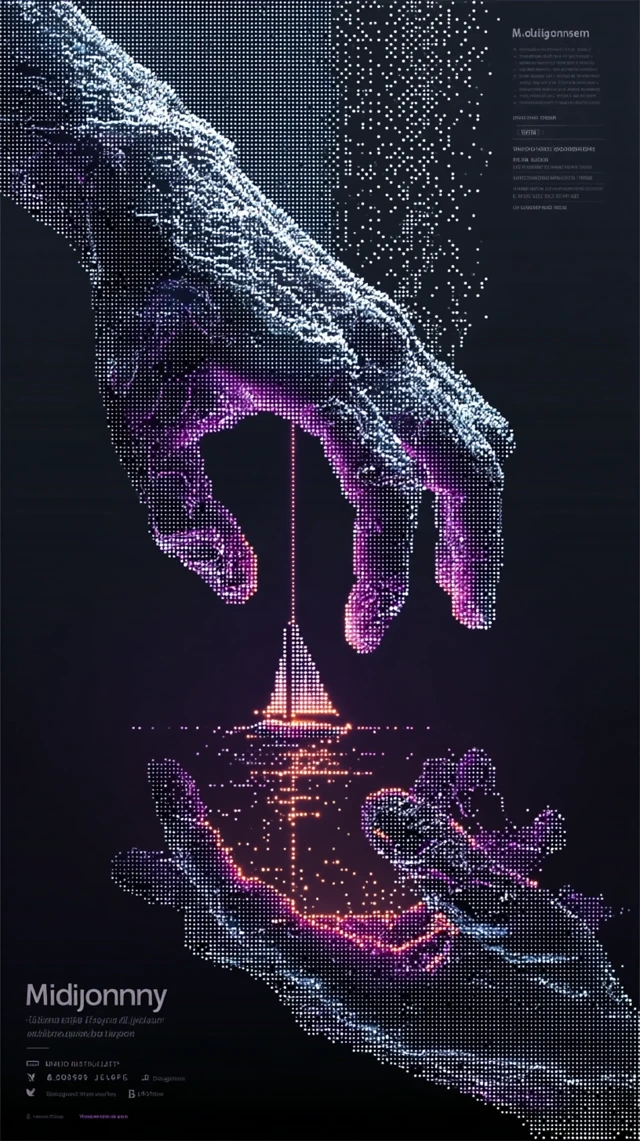 Pixel Art Hands Creation Cyberpunk Midjourney Logo