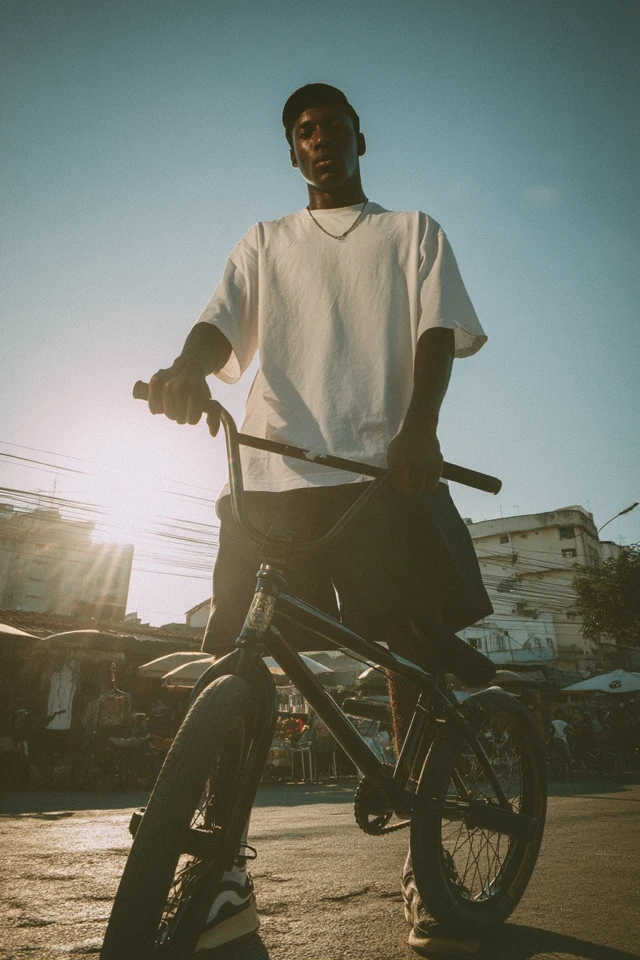 Young Black Man BMX Streetwear Golden Hour Photography