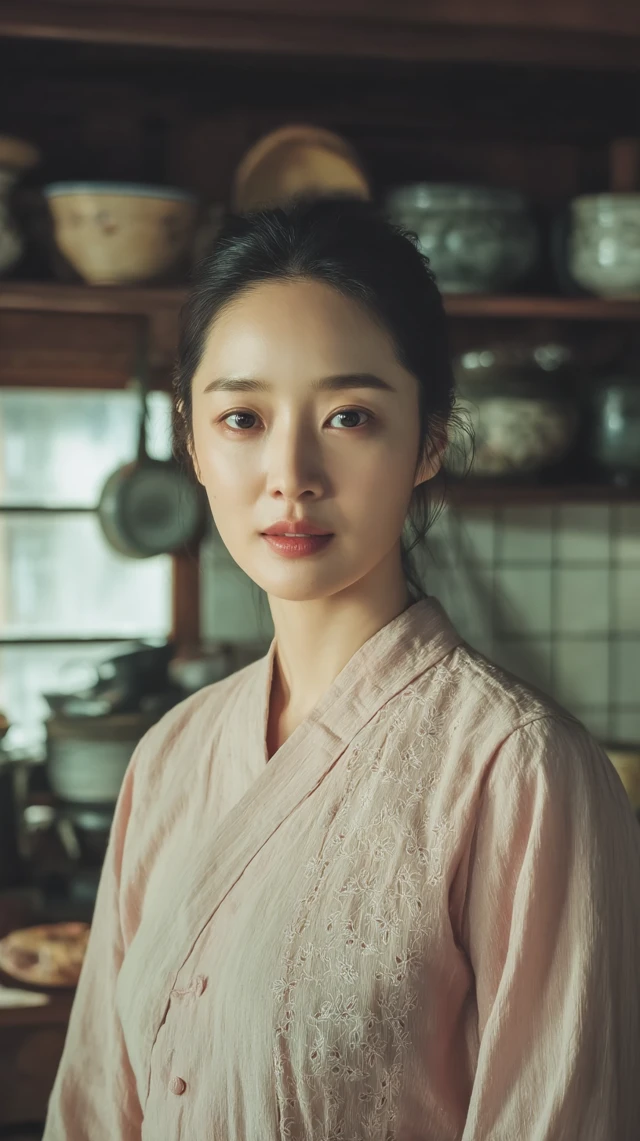 Korean Woman Portrait in a Traditional Kitchen