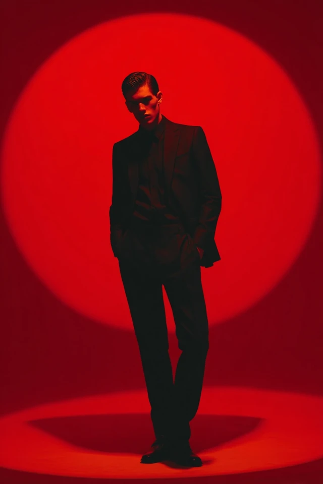 Stylish Male Model in Red Spotlight