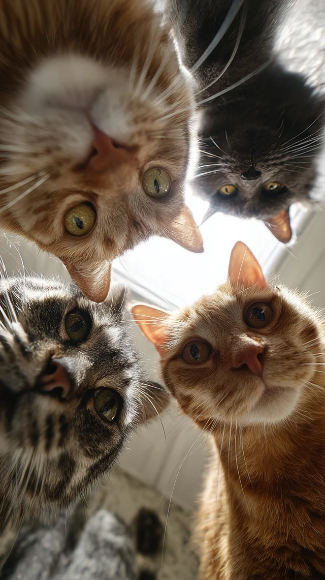 Curious Cats Looking Down A Fun Bottom Up Perspective