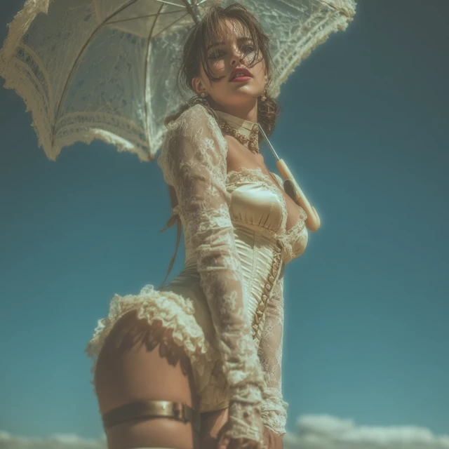 Elegant Woman with Umbrella Realistic Photo