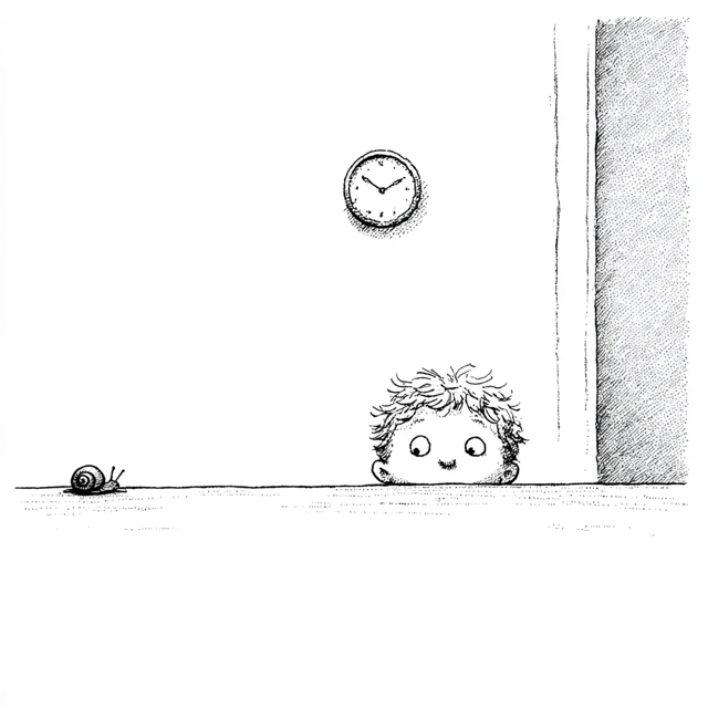 Curious Boy and Snail Illustration