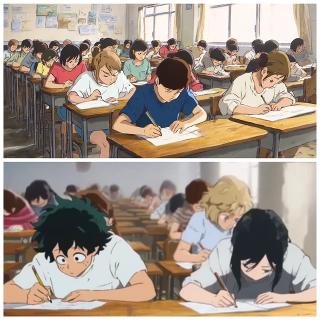 Anime Students Taking Exam