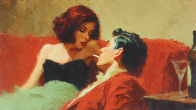 Romantic Oil Painting Intimate Noir Scene