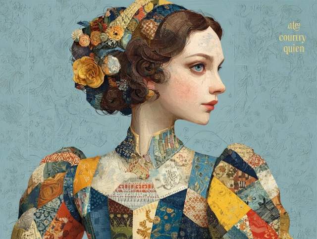 Naive Surreal Illustration Country Queen in Renaissance Gown