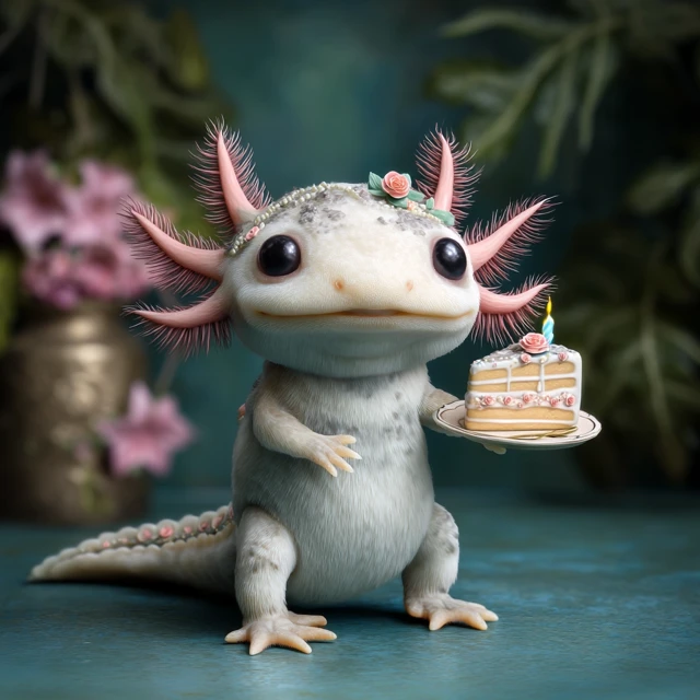 Bohemian Axolotl Birthday Cake Illustration