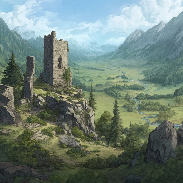 Ruined Keep Overlooking a Valley