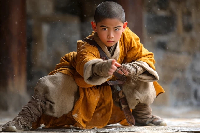Young Shaolin Monk in Action Kung Fu Martial Arts