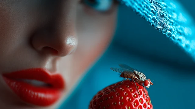 Fruit Fly on Strawberry Editorial Photography