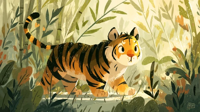 Adorable Tiger in a Bamboo Forest