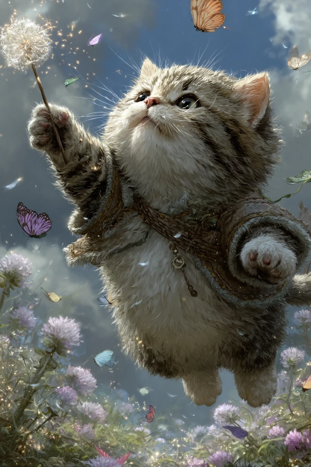 Fantasy Kitten in a Meadow