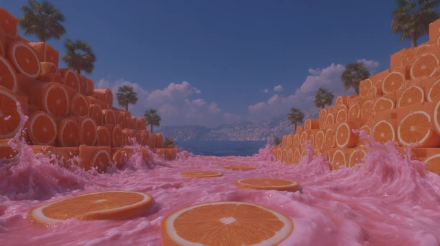 3D Orange and Watermelon Landscape