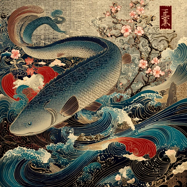 Ukiyo e Illustration of a Sinuous Eel in Japanese Style