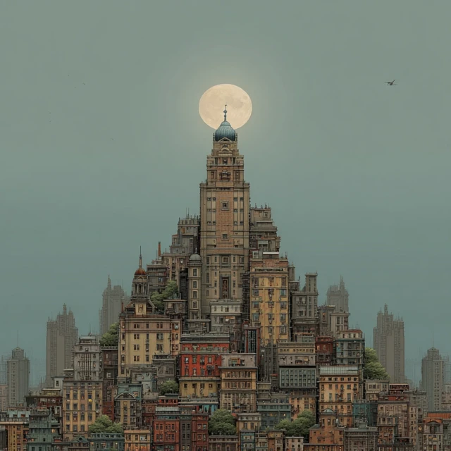 Night Cityscape Illustration with Skyscrapers and Lights