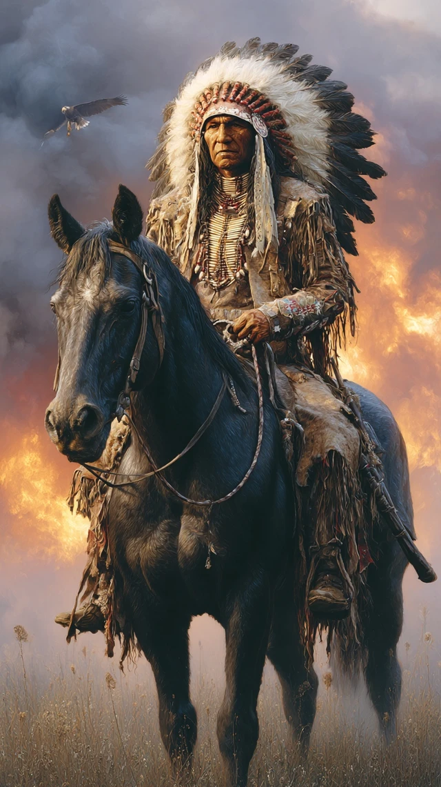 Native American War Chief on Horseback Epic Art