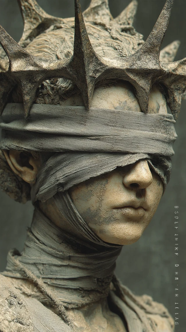 Blindfolded Oracle Statue Dark Fantasy Sculpture