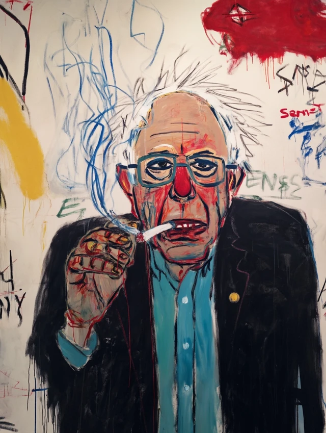 Bernie Sanders Art Smoking Joint Basquiat Style