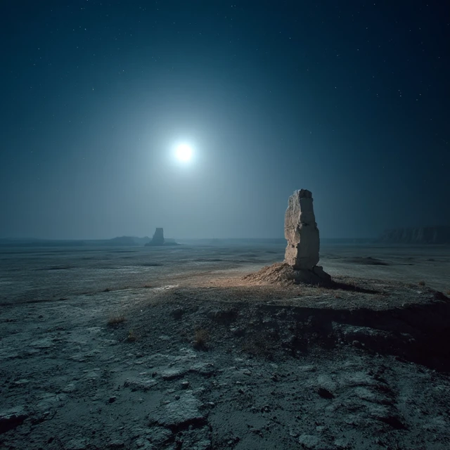 SciFi Desert Night Moonlight Photorealistic Landscape