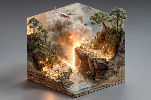3D Cube Diorama Forest Fire Rescue