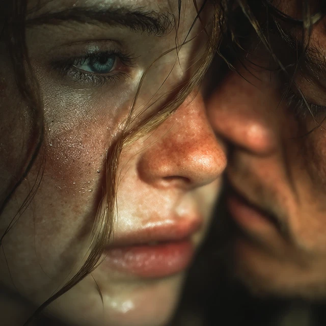 Romantic Couple Embrace: Realistic Close-Up Shot