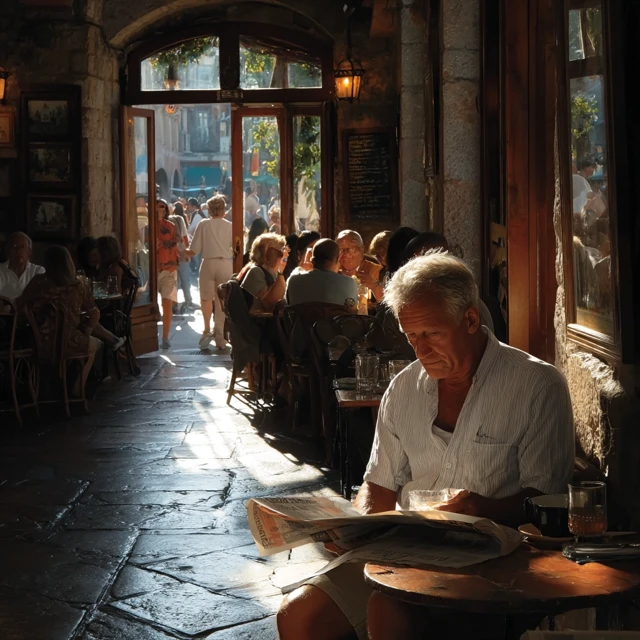 Cozy Spanish Cafe Scene Morning Light Photographic