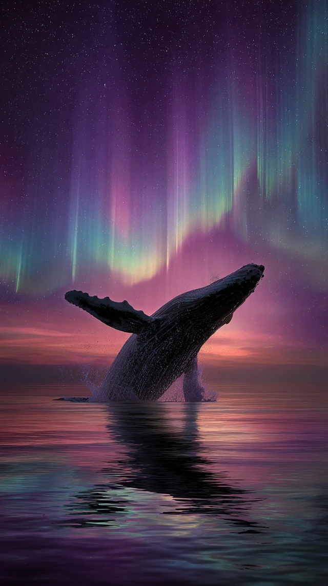 Whale and Northern Lights A Stunning Ocean View