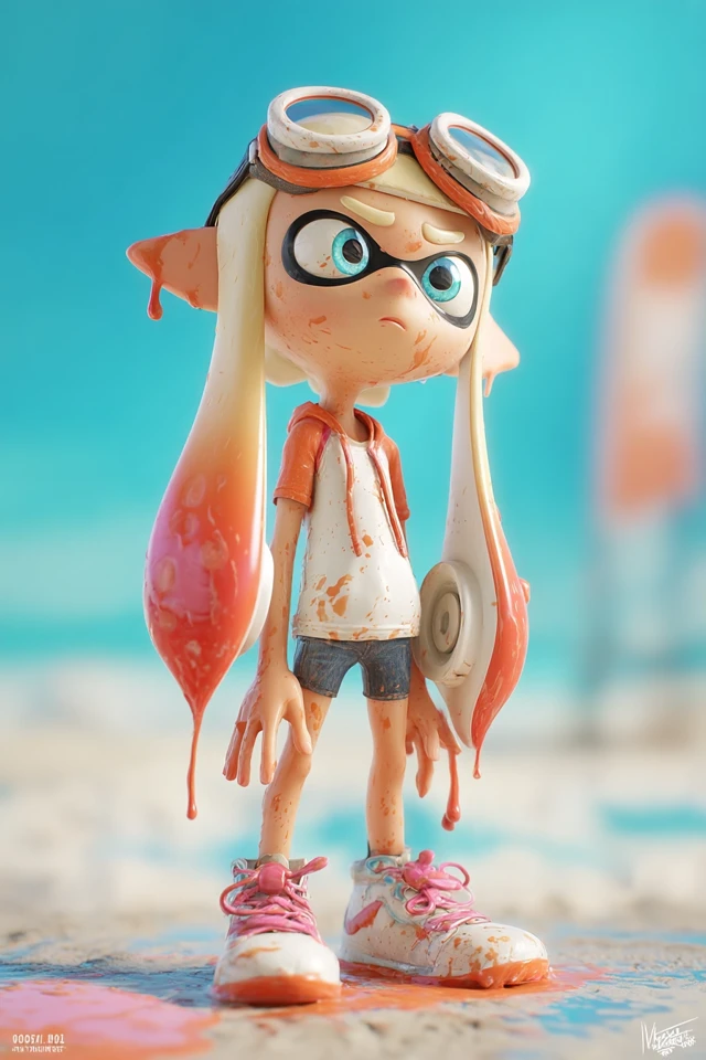 Squid Girl Splatoon Beach 3D Pixar Cartoon Art