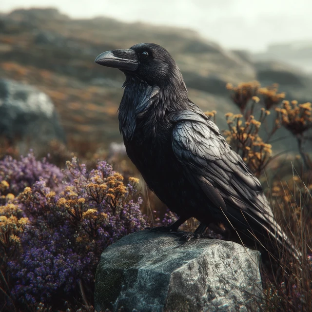 Raven Perched on a Stone Nature Photography