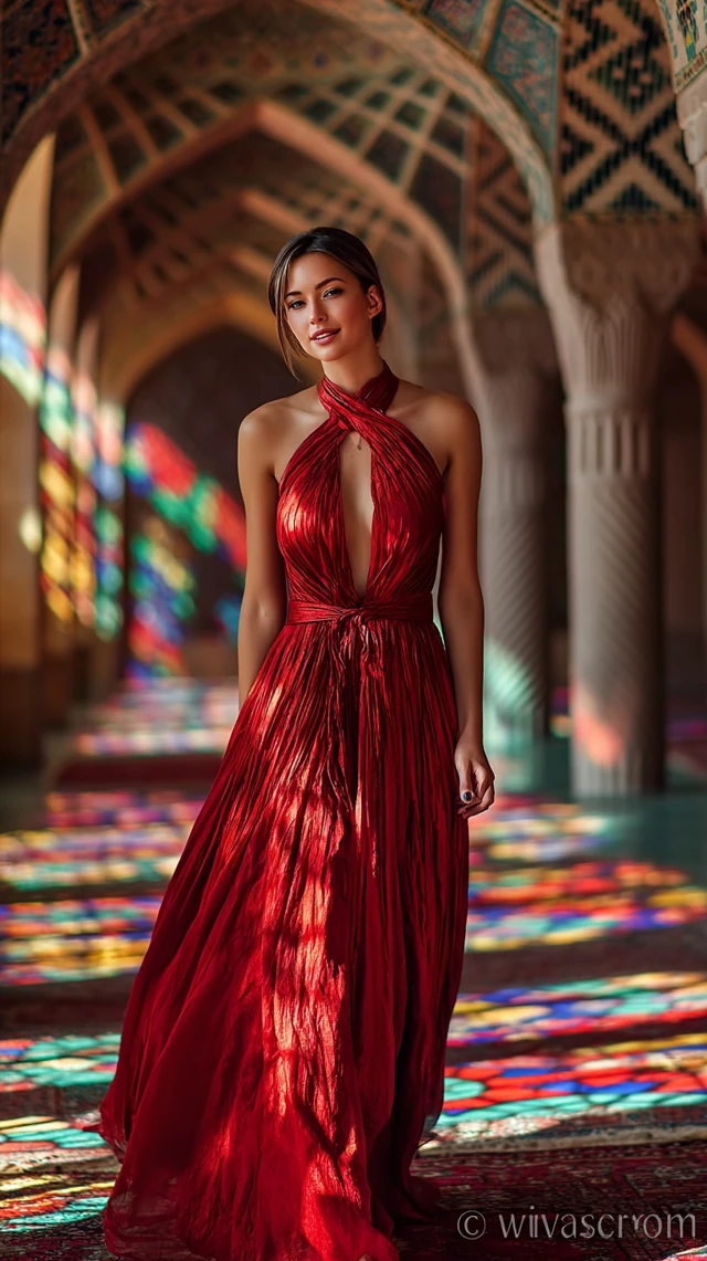 Woman in Red Gown at Nasir al Molk Mosque Iran