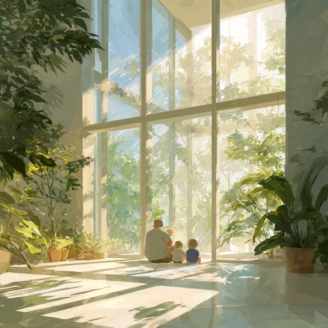 Family Home Sunlight Modern Interior Green Garden