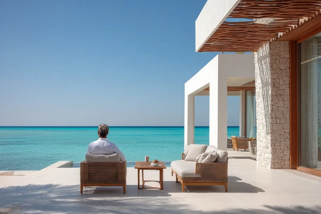 Egyptian Man Relaxing Coastal Retreat Luxury Lifestyle
