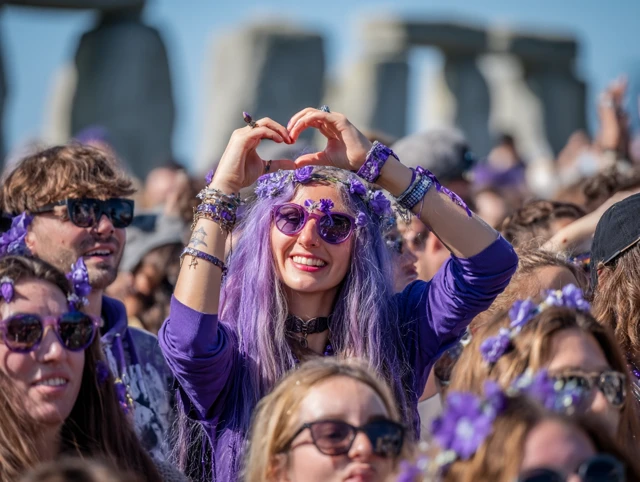 Stonehenge Festival Purple Crowd and Music