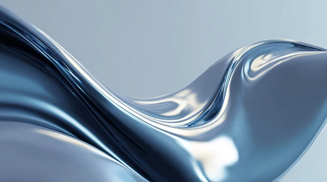 Abstract Metallic Flowing Liquid Blue Silver Banner